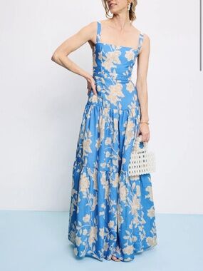 Blue Floral Tiered Maxi Skirt